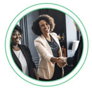 investor relations software altvia ringed circle depicting business woman shaking hands with investor