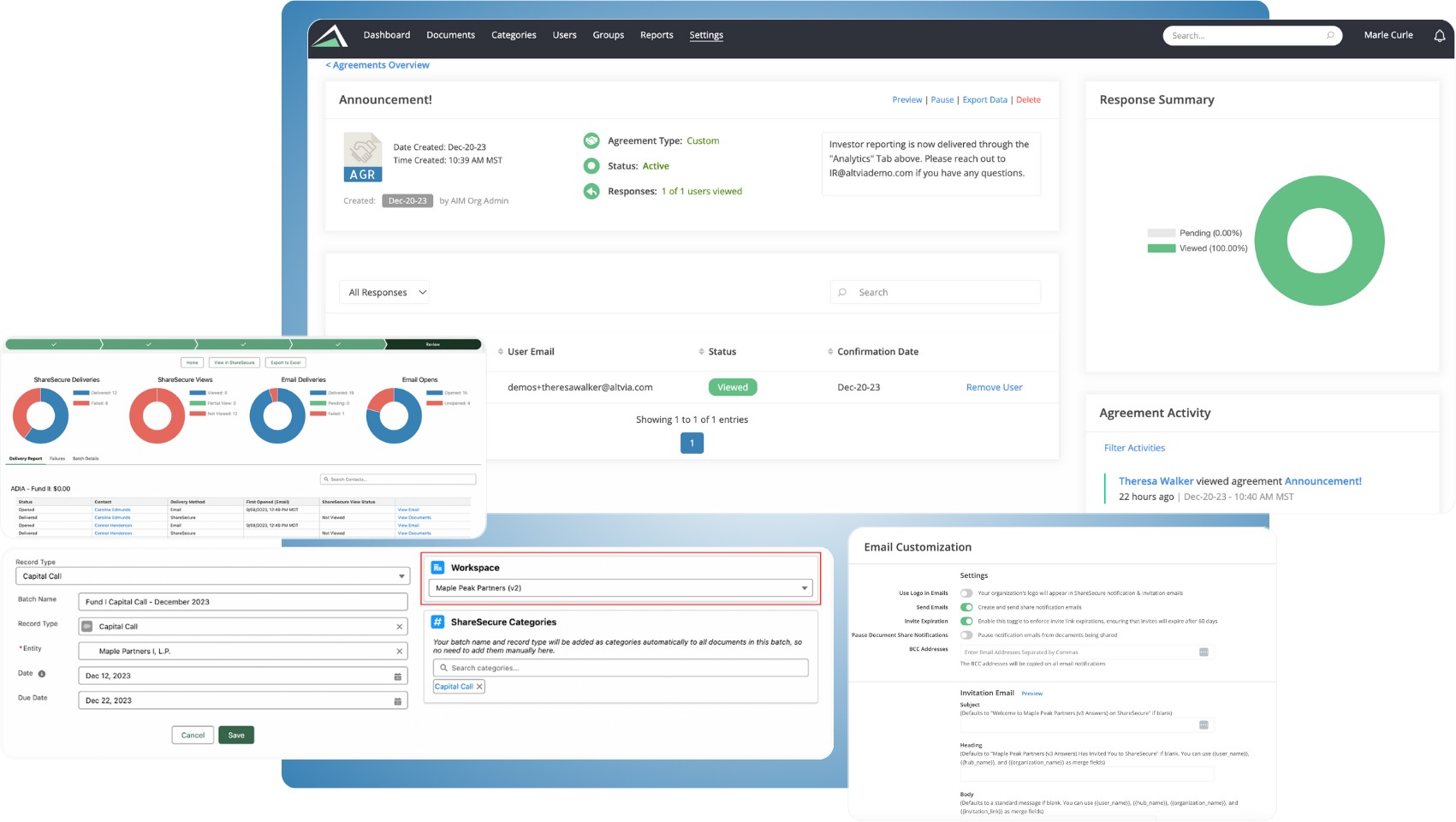 Screenshot of Altvia's LP Portal and Data Room, ShareSecure